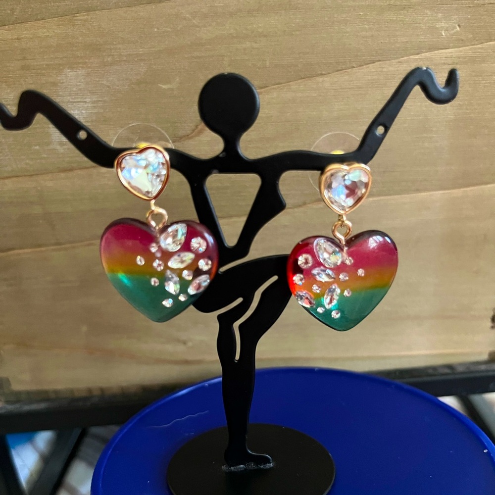 Hearts 💕 Rainbows 🌈 and Rhinestone Heart Earrings